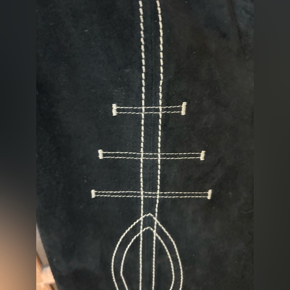 BEBE Boot-Cut Leather Trousers with Front Leg Split & White Stitching, Sz 10 - Picture 6 of 13